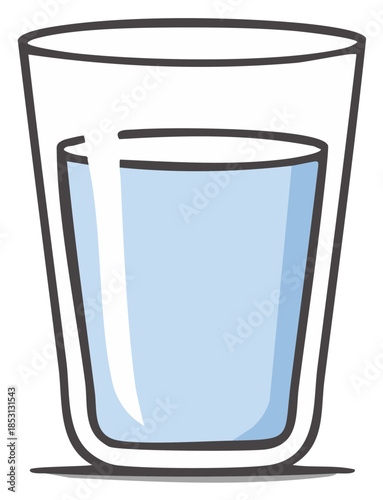 Cartoon Style Glass With Water Illustration, Refreshment and Hydration Concept