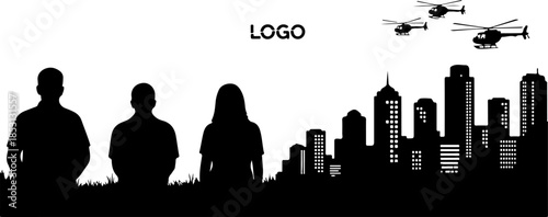 Helicopter Squad Over City Skyline Silhouette