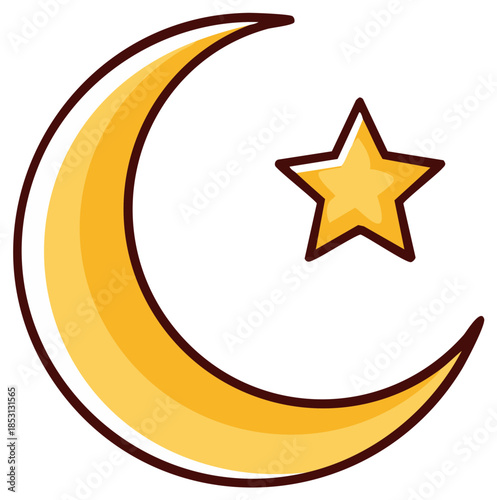 Simple Golden Crescent Moon and Star Icon for Islamic and Celestial Themes