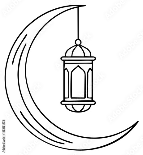 Crescent Moon with Hanging Islamic Lantern