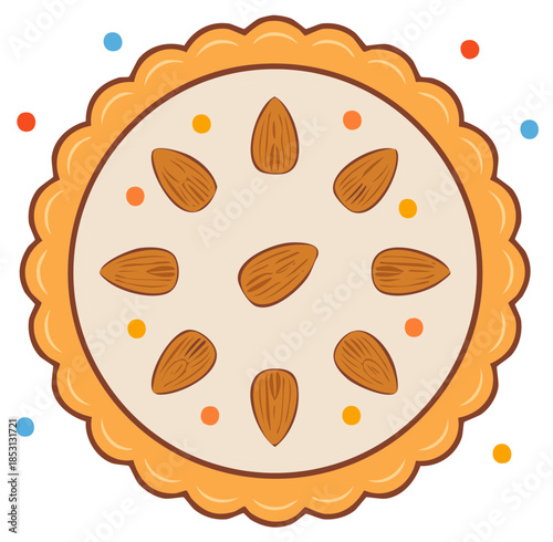 Round almond tart with colorful sprinkles and scalloped crust