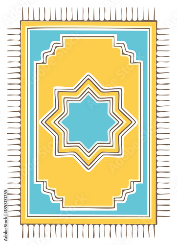 Colorful hand-drawn illustration of an Oriental rug or carpet with star shapes