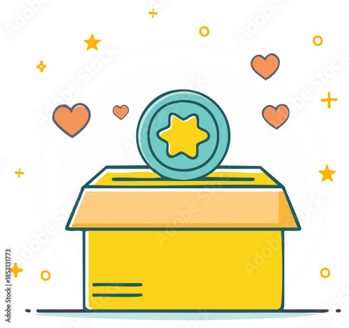 Coin Donation Box with Hearts and Stars