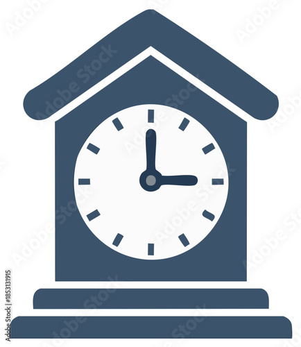 Stylized architectural clock tower with simple clock face and hands