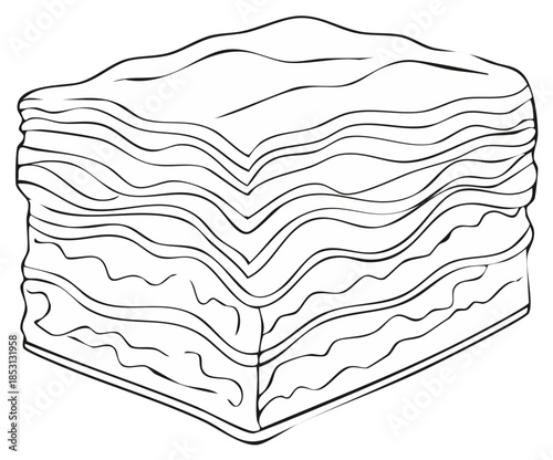 Baklava outline illustration, sweet dessert, traditional pastry layers, vector drawing isolated.