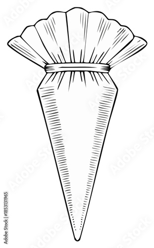 Vintage Piping Bag with Frilled Top and Hand Drawn Sketch Effect