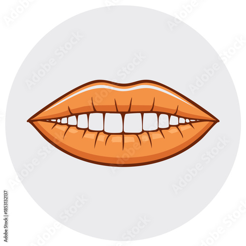 Open orange lips and white teeth showing, cosmetic beauty vector illustration