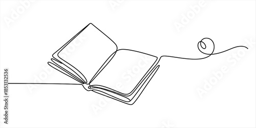 Minimalist one line art open book design element for literature and knowledge concepts Vector, illustration