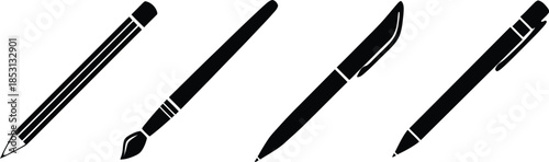 Pen Icon set, classic hand writing tool, pen logo silhouette, 