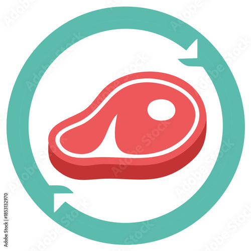 Meat steak in a circular arrow with rotating sign design