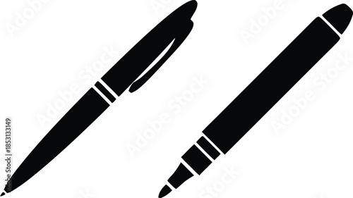 Pen Icon set, classic hand writing tool, pen logo silhouette, 