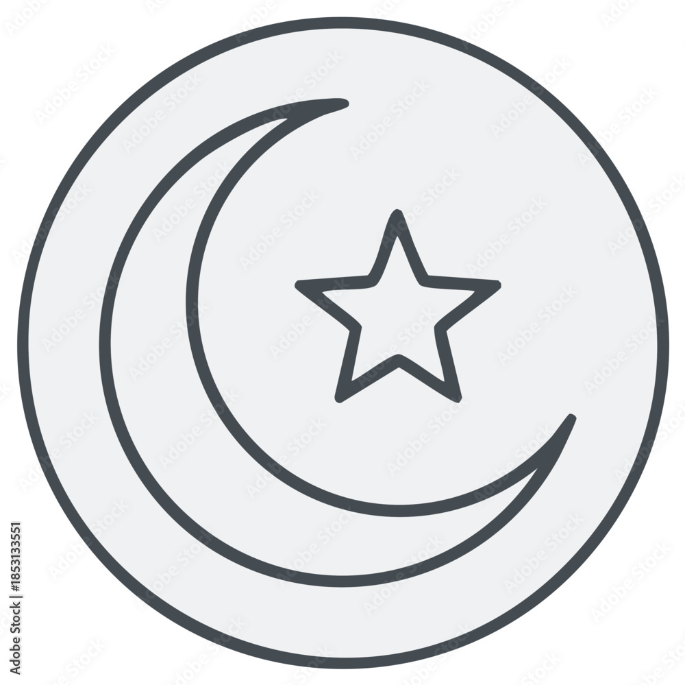 Obraz premium Crescent moon and star symbol within a circle Islamic culture religious icon
