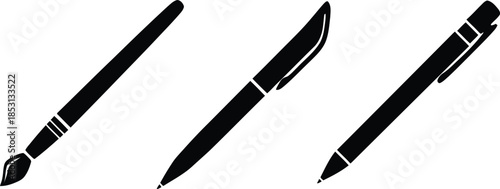 Pen Icon set, classic hand writing tool, pen logo silhouette, 