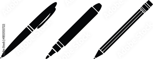 Pen Icon set, classic hand writing tool, pen logo silhouette, 
