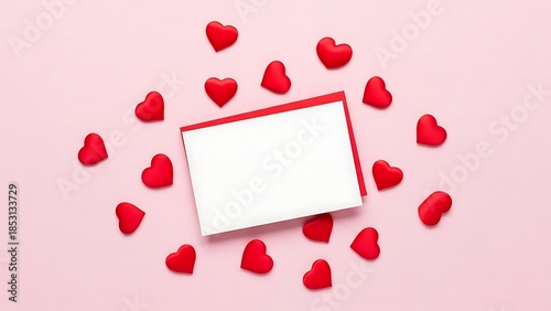 Valentine s day concept with red hearts and blank card