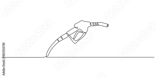 Refueling gas gun dispenser continuous one line drawing, Petrol industry business car diesel pump refuel headline, Gasoline pistol isolated on transparent background.