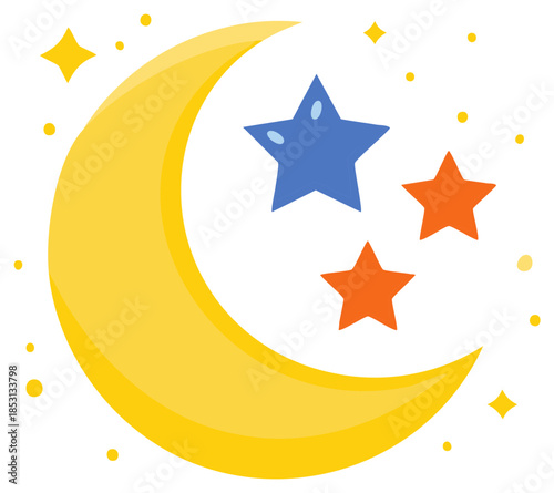 Whimsical Crescent Moon and Colorful Stars Decoration