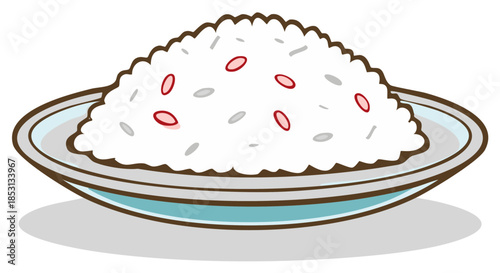 Bowl of White Rice with Red Beans and Grains, Stylized Illustration