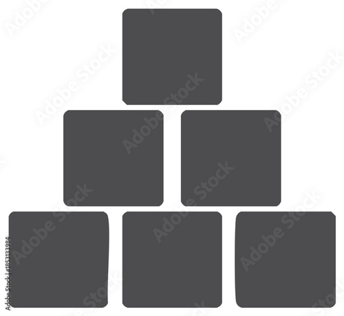 Minimalist icon of stacked blocks in a pyramid formation