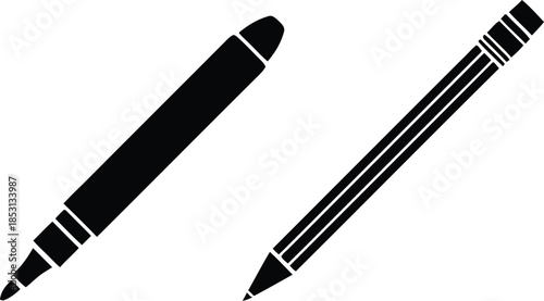 Pen Icon set, classic hand writing tool, pen logo silhouette, 