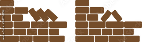 A fragmented brick wall design in a stark black and white composition silhouette