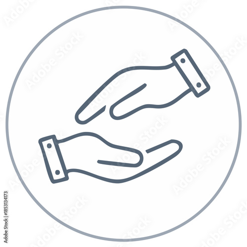 Abstract line drawing of two hands giving and receiving gesture within a circle