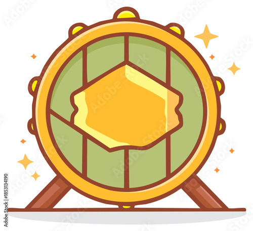 Stylized Golden Raffle Drum Illustration, Vector Icon with Stars