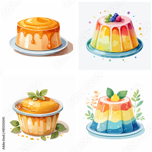 Desserts illustration on white background various flavors and styles stylized food imagery for culinary projects and digital design