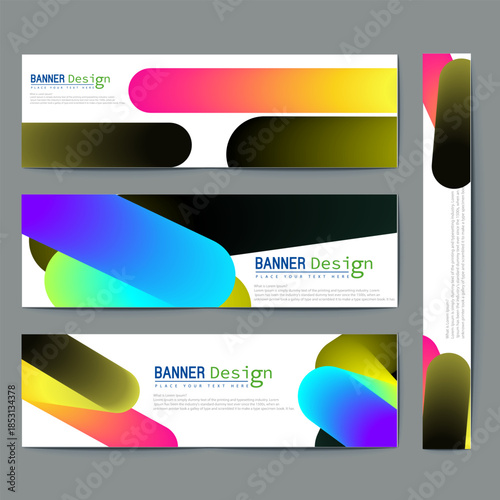 colorful banner design templates with gradient shapes and text placeholders