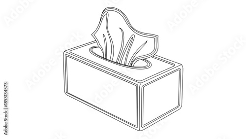 Isometric line art tissue box icon with tissue pulled out (outline vector)