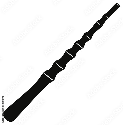 Isolated Black Bamboo Flute Instrument Graphic: Musical, Natural, Rhythm Element, Asian