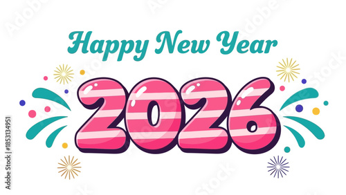 Vibrant New Year's Celebration with Confetti and Striped Numbers