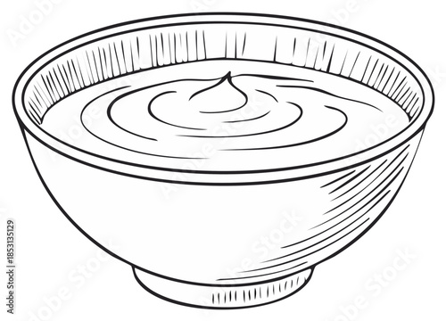 Hand drawn illustration of a bowl of cream or dip with swirls