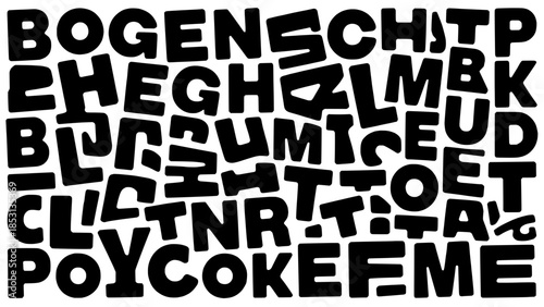 Dense bold uppercase typographic mosaic on white background