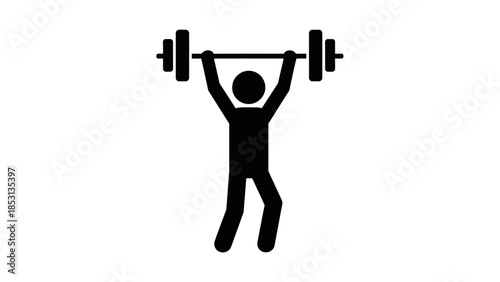 Weightlifting Silhouette: A minimalist graphic depicts a person powerfully lifting a barbell overhead, showcasing strength, fitness, and determination in this iconic pose.