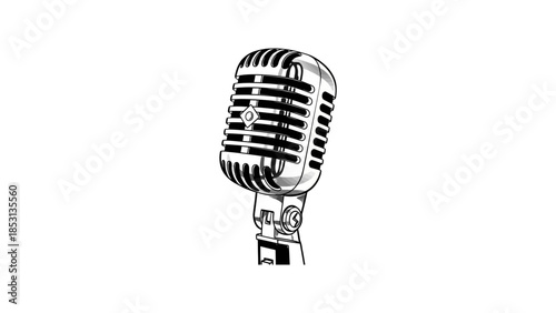 A vintage silver microphone with a classic retro design on a white background.