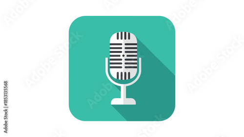 A flat design illustration of a vintage microphone, perfect for podcasts and audio recording.