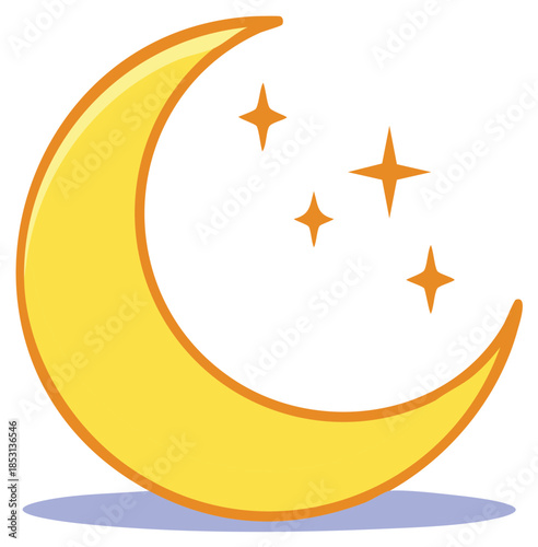 Stylized Crescent Moon and Sparkling Stars in a Simple Illustration