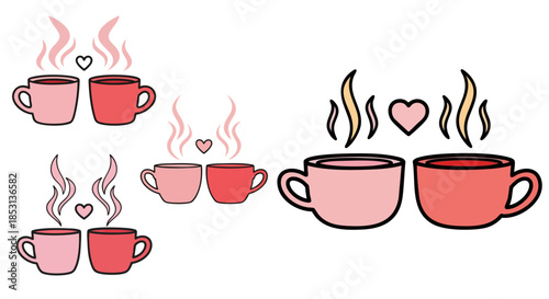 Steaming hot coffee mugs pair together symbolizing love romance and cozy valentine moments