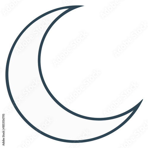 Simple thin line crescent moon icon vector art stylized celestial body
