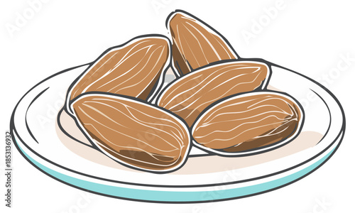 Stylized Illustration of Dates Served on a Plate. Vector Design.