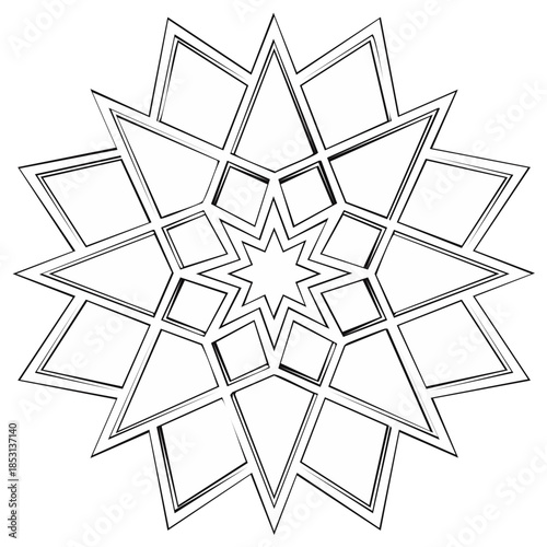 Intricate geometric star pattern radial design with sharp edges and angular shapes