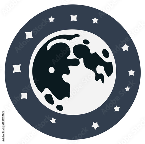 Full Moon Phases with Stars Outer Space Dark Background Moon surface craters lunar illustration graphic