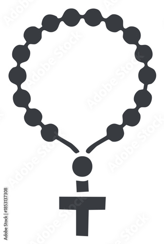Beaded Rosary with Cross Vector Illustration, Faith, Spirituality, Religious Icon for Cultural Designs