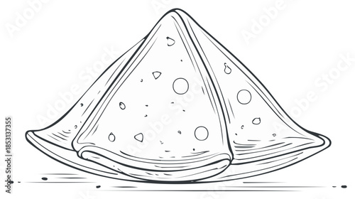 Black and white outline illustration of a triangular folded crepe or pancake