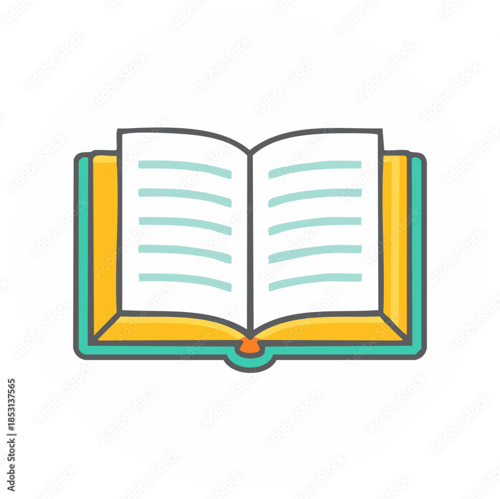 Fototapeta premium Open book illustration depicting learning and education with simplified minimalist design for creative projects and learning material
