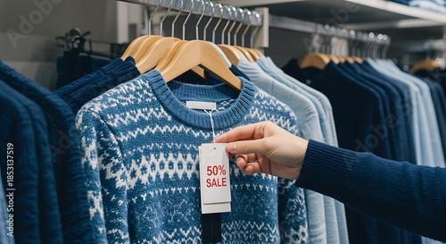 Winter apparel sale fifty percent off seasonal clothing display