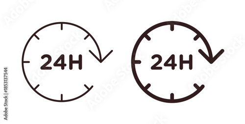 24 Hrs icons. thin line and glyph vector icons pack on white background