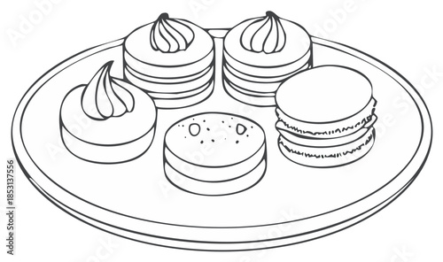 Assortment of Delicate Pastries and Macarons on a Serving Platter