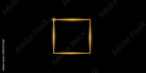 Neon squares, vibrant colors, hypnotic pattern. Glowing yellow neon square framed by vertical lines on a black background. Set of neon geometric shapes. Expressive and futuristic graphic elements. 